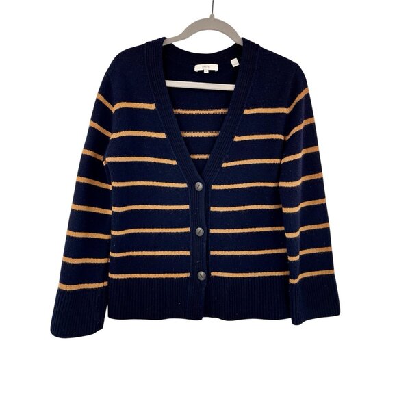 Vince Sweaters - VINCE. Women's Navy Gold Stripe Cashmere/Wool V-Neck Button Sweater Cardigan XS
